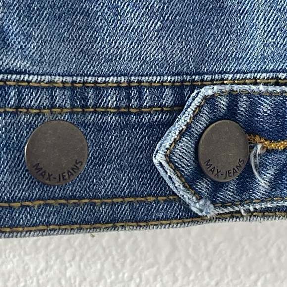 NWOT MAX JEANS BLUE DISTRESSED OVERSIZED DENIM JEAN JACKET LONG SLEEVE SMALL - Picture 9 of 14